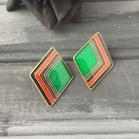 Gold Enamel Earrings - Picture 1 of 7